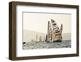 In the start of the yachting regatta Centomiglia in 2012 in front of the harbour of Bogliaco, Lake -Rasmus Kaessmann-Framed Photographic Print