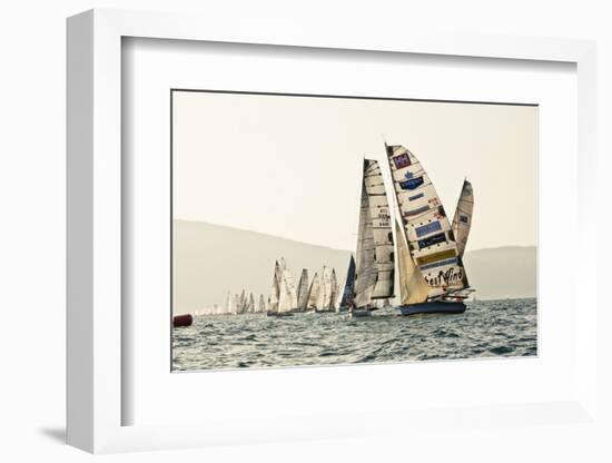 In the start of the yachting regatta Centomiglia in 2012 in front of the harbour of Bogliaco, Lake -Rasmus Kaessmann-Framed Photographic Print