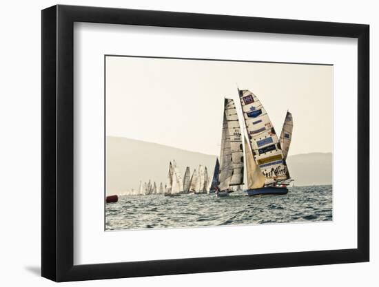 In the start of the yachting regatta Centomiglia in 2012 in front of the harbour of Bogliaco, Lake -Rasmus Kaessmann-Framed Premium Photographic Print