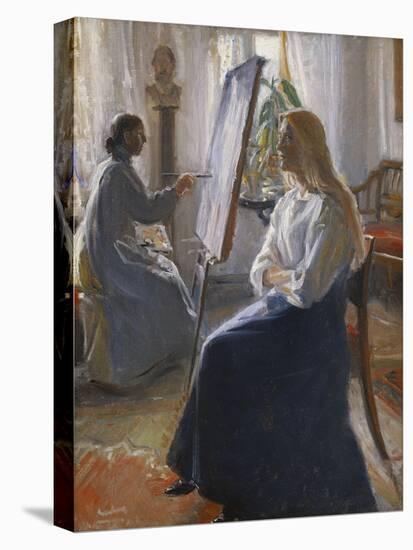 In the Studio; Anna Ancher, the Artist's Wife Painting-Michael Peter Ancher-Stretched Canvas