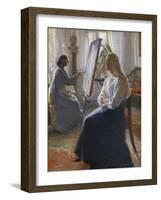 In the Studio; Anna Ancher, the Artist's Wife Painting-Michael Peter Ancher-Framed Giclee Print