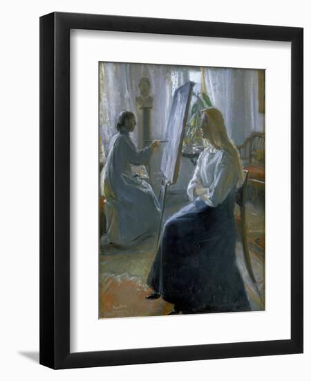 In the Studio, Anna Ancher, the Artist's Wife Painting-Michael Peter Ancher-Framed Giclee Print