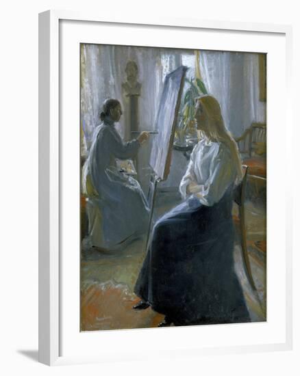 In the Studio, Anna Ancher, the Artist's Wife Painting-Michael Peter Ancher-Framed Giclee Print