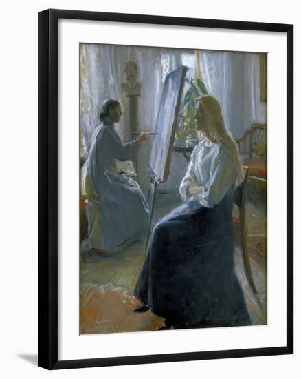 In the Studio, Anna Ancher, the Artist's Wife Painting-Michael Peter Ancher-Framed Giclee Print