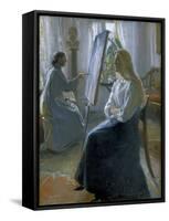 In the Studio, Anna Ancher, the Artist's Wife Painting-Michael Peter Ancher-Framed Stretched Canvas