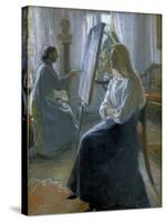 In the Studio, Anna Ancher, the Artist's Wife Painting-Michael Peter Ancher-Stretched Canvas