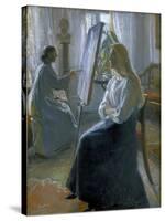 In the Studio, Anna Ancher, the Artist's Wife Painting-Michael Peter Ancher-Stretched Canvas