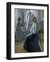 In the Studio, Anna Ancher, the Artist's Wife Painting-Michael Peter Ancher-Framed Giclee Print