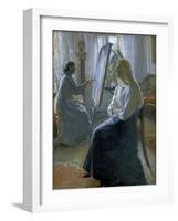 In the Studio, Anna Ancher, the Artist's Wife Painting-Michael Peter Ancher-Framed Giclee Print