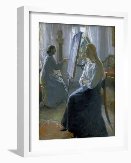 In the Studio, Anna Ancher, the Artist's Wife Painting-Michael Peter Ancher-Framed Giclee Print
