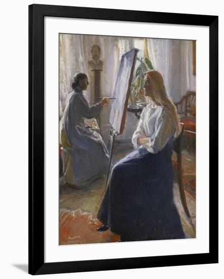 In the Studio; Anna Ancher, the Artist's Wife Painting-Michael Peter Ancher-Framed Giclee Print