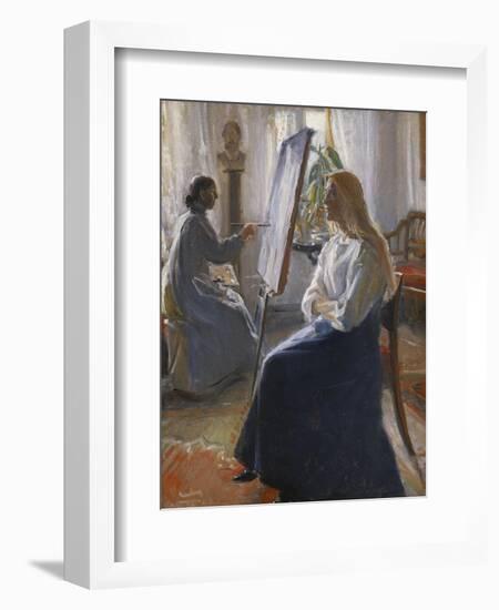 In the Studio; Anna Ancher, the Artist's Wife Painting-Michael Peter Ancher-Framed Giclee Print