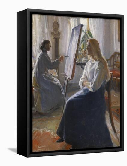 In the Studio; Anna Ancher, the Artist's Wife Painting-Michael Peter Ancher-Framed Stretched Canvas