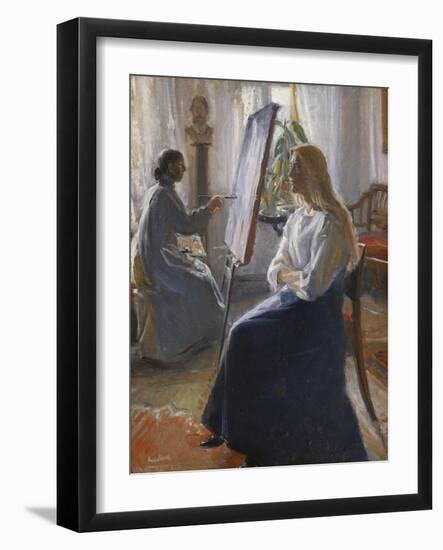 In the Studio; Anna Ancher, the Artist's Wife Painting-Michael Peter Ancher-Framed Giclee Print