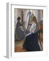 In the Studio; Anna Ancher, the Artist's Wife Painting-Michael Peter Ancher-Framed Giclee Print