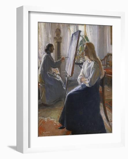 In the Studio; Anna Ancher, the Artist's Wife Painting-Michael Peter Ancher-Framed Giclee Print