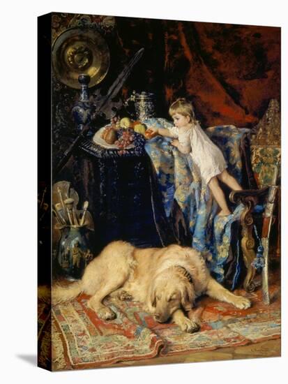 In the Studio of the Artist (Child at Fruibowl and Dog), 1881-Konstantin Jegor Makovskij-Stretched Canvas