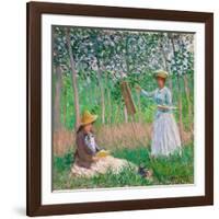 In the Woods at Giverny: Blanche Hoschedé at Her Easel with Suzanne Hoschedé Reading, 1887-Claude Monet-Framed Giclee Print