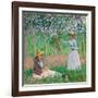 In the Woods at Giverny: Blanche Hoschedé at Her Easel with Suzanne Hoschedé Reading, 1887-Claude Monet-Framed Giclee Print