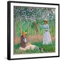 In the Woods at Giverny: Blanche Hoschedé at Her Easel with Suzanne Hoschedé Reading, 1887-Claude Monet-Framed Giclee Print