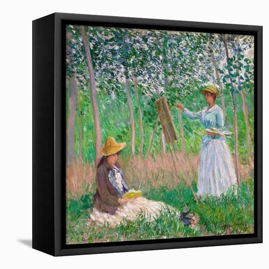 In the Woods at Giverny: Blanche Hoschedé at Her Easel with Suzanne Hoschedé Reading, 1887-Claude Monet-Framed Stretched Canvas