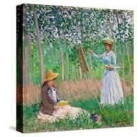 In the Woods at Giverny: Blanche Hoschedé at Her Easel with Suzanne Hoschedé Reading, 1887-Claude Monet-Stretched Canvas