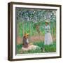 In the Woods at Giverny: Blanche Hoschedé at Her Easel with Suzanne Hoschedé Reading, 1887-Claude Monet-Framed Giclee Print