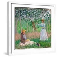 In the Woods at Giverny: Blanche Hoschedé at Her Easel with Suzanne Hoschedé Reading, 1887-Claude Monet-Framed Giclee Print