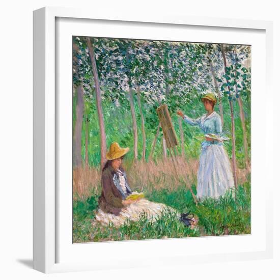 In the Woods at Giverny: Blanche Hoschedé at Her Easel with Suzanne Hoschedé Reading, 1887-Claude Monet-Framed Giclee Print