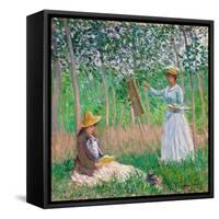 In the Woods at Giverny: Blanche Hoschedé at Her Easel with Suzanne Hoschedé Reading, 1887-Claude Monet-Framed Stretched Canvas