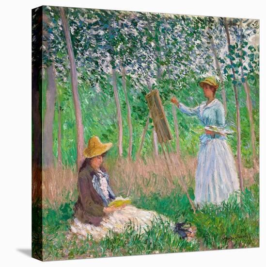 In the Woods at Giverny: Blanche Hoschedé at Her Easel with Suzanne Hoschedé Reading, 1887-Claude Monet-Stretched Canvas
