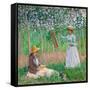 In the Woods at Giverny: Blanche Hoschedé at Her Easel with Suzanne Hoschedé Reading, 1887-Claude Monet-Framed Stretched Canvas