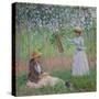 In the Woods at Giverny: Blanche Hoschede at Her Easel with Suzanne Hoschede Reading, 1887-Claude Monet-Stretched Canvas