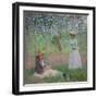 In the Woods at Giverny: Blanche Hoschede at Her Easel with Suzanne Hoschede Reading, 1887-Claude Monet-Framed Giclee Print