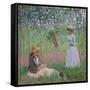In the Woods at Giverny: Blanche Hoschede at Her Easel with Suzanne Hoschede Reading, 1887-Claude Monet-Framed Stretched Canvas