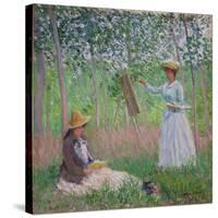 In the Woods at Giverny: Blanche Hoschede at Her Easel with Suzanne Hoschede Reading, 1887-Claude Monet-Stretched Canvas