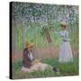 In the Woods at Giverny: Blanche Hoschede at Her Easel with Suzanne Hoschede Reading, 1887-Claude Monet-Stretched Canvas