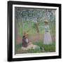 In the Woods at Giverny: Blanche Hoschede at Her Easel with Suzanne Hoschede Reading, 1887-Claude Monet-Framed Giclee Print