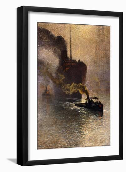 In Tow on the Thames in the Fog-Emile Claus-Framed Premium Giclee Print