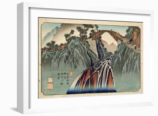 Inagawa Bridge at Nojiri (Nojiri Inagawa Bashi Enkei) Pub. by Hoeido and Kinjudo, Late 1830's-Keisai Eisen-Framed Giclee Print