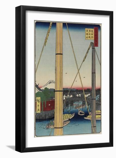 Inari Bridge and Minato Shrine, Teppozu, March 1857-Utagawa Hiroshige-Framed Giclee Print