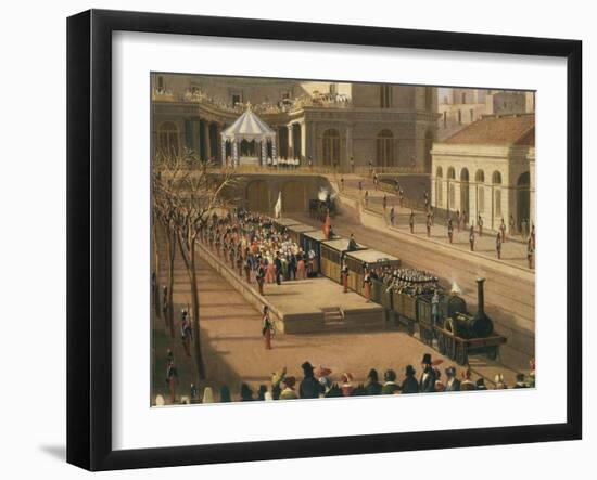 Inaugural Train Leaving Portici Station, Naples, Italy, 1839 (Detail)-Salvatore Fergola-Framed Giclee Print