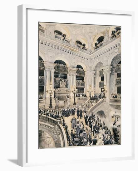 Inauguration of Paris Opera, Entrance of Spectators on Staircase, 1875-null-Framed Giclee Print