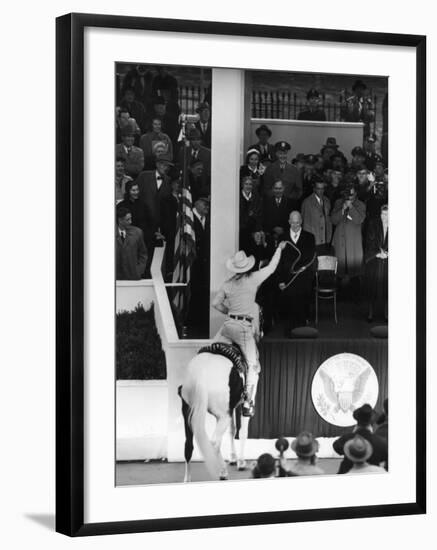 Inauguration of President Dwight Eisenhower, Approached by a Parade Cowboy who Lassoes Him-Hank Walker-Framed Photographic Print