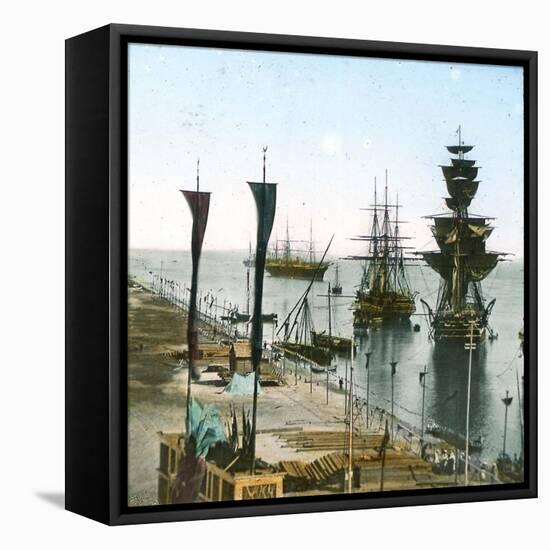 Inauguration of the Suez Canal (Egypt), Entrance of the Port at Port Said-Leon, Levy et Fils-Framed Stretched Canvas