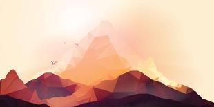 Geometric Mountain and Sunset Background - Vector Illustration-Inbevel-Framed Stretched Canvas