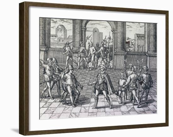 Inca Emperor Atahualpa Being Taken Prisoner by Spaniards in Cajamarca-null-Framed Giclee Print