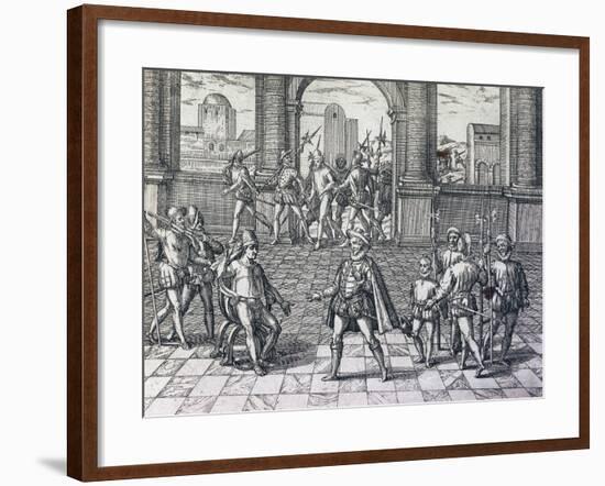 Inca Emperor Atahualpa Being Taken Prisoner by Spaniards in Cajamarca-null-Framed Giclee Print