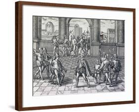 Inca Emperor Atahualpa Being Taken Prisoner by Spaniards in Cajamarca-null-Framed Giclee Print