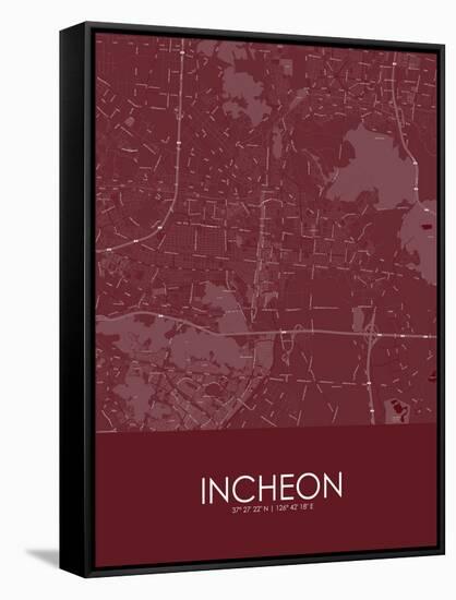 Incheon, Korea, Republic of Red Map-null-Framed Stretched Canvas